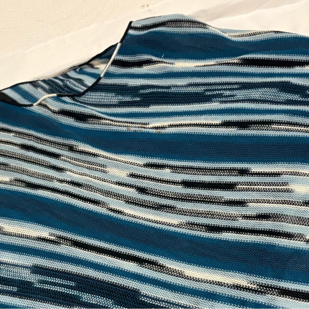 Missoni 4 color knit Poncho Dark, light Blue, Black, White fringe 3/4’s poncho.